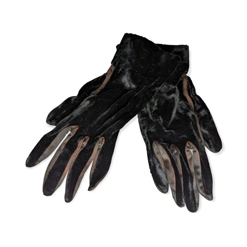 Vintage Black Velvet Gloves